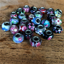 Load image into Gallery viewer, Green, Blue, Gold Leaf, Pandora, Pandora-Style, Czechoslovakia, Metal Core, Glass, Beads, Collection, Floral,