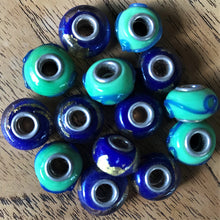Load image into Gallery viewer, Green, Blue, Gold Leaf, Pandora, Pandora-Style, Czechoslovakia, Sterling, Core, Glass, Beads, Collection, Floral,