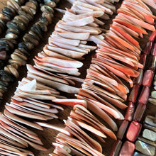 Load image into Gallery viewer, Pink, Brown, White, Purple, Orange, Beige, Strand, Shells, Seashell, Necklace, Bracelet, Earrings, Beads, Pendants, Shards, Collection, Suncatchers, Bead Curtains, Key Rings, Green Abalone Heishi, Red-Lip Mussel, Mother of Pearl, Slices, 900 Shells, Rectangle, Standout,