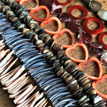 Load image into Gallery viewer, Pink, Brown, White, Purple, Orange, Beige, Strand, Shells, Seashell, Necklace, Bracelet, Earrings, Beads, Pendants, Shards, Collection, Suncatchers, Bead Curtains, Key Rings, Green Abalone Heishi, Tiger Cowries, Shell Donut Rings, Green Abalone Disks, Red-Lip Mussel, Mother of Pearl, Shell Heart Frames, Dyed, Slices, 1100 Shells, Rectangle, Slabs, Jewellery,