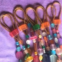 Load image into Gallery viewer, Suncatchers, Beaded Curtains, Bead Curtain, Suncatcher, Wind Chimes, Mobiles, Waterproof, Resin, Bicones, Rounds, Ovals, Diamonds, Drops, Tubes, Cubes, Tabular, Opaque, Frosted, Transparent, Red, Blue, Coral, Green, Teal, Lime, Olive, Yellow, Purple, Lilac, Charcoal, Black, Brown, Ochre, White, Grey, Topaz, Pink, Crystal, Siam, Cyan, Cobalt, Silver, Gold, Nickel, Ruby, Scarlet, Aqua, Aquamarine, Amber,