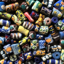 Load image into Gallery viewer, Africa, Nigeria, Ghana, Togo, Sandcast, Glass, Beads, Recycled, Yoruba, Krobo, Bottles, Old, Rare, Ethnic, Tribal, Collectible, Statement, Necklaces, Bracelets, Boho, Cassava, Molds, Clay, Kiln, Mortar, Pestle, Wood-Burning, Leg Bangles, Collection, Mix, West Africa, Multicoloured,