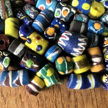 Load image into Gallery viewer, Africa, Nigeria, Ghana, Togo, Sandcast, Glass, Beads, Recycled, Yoruba, Krobo, Bottles, Old, Rare, Ethnic, Tribal, Collectible, Statement, Necklaces, Bracelets, Boho, Cassava, Molds, Clay, Kiln, Mortar, Pestle, Wood-Burning, Leg Bangles, Collection, Mix, West Africa, Multicoloured,