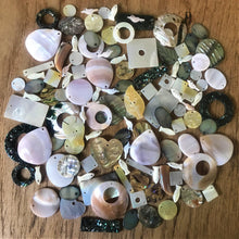 Load image into Gallery viewer, Shells, Mother of Pearl, MOP, Black, Pink, Brown, White, Pink, Red, Green, Yellow, Aqua, Beige, Green, Pucca, Cowries, Branch Coral, Trochus, Abalone Shell, Mussel Shell, Cockle Shell, Nasa Shells, Beach Shells, Hand Carved, Cat Shape, Fish Shape, Bird Shape, Blister Pearl, Fish Bone Vertebrae, Clam Shells, Dyed, Slabs, Jewellery, Necklaces, Bracelets, Earrings, Freshwater Pearls, Snail Shell, Sliced Cowries, Buttons, Pau Shell, Pendants, Jewellery, Necklaces, Bracelets, Earrings, Suncatchers,