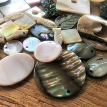 Load image into Gallery viewer, Shells, Mother of Pearl, MOP, Black, Pink, Brown, White, Pink, Red, Green, Yellow, Aqua, Beige, Green, Pucca, Cowries, Branch Coral, Trochus, Abalone Shell, Mussel Shell, Cockle Shell, Nasa Shells, Beach Shells, Hand Carved, Cat Shape, Fish Shape, Bird Shape, Blister Pearl, Fish Bone Vertebrae, Clam Shells, Dyed, Slabs, Jewellery, Necklaces, Bracelets, Earrings, Freshwater Pearls, Snail Shell, Sliced Cowries, Buttons, Pau Shell, Pendants, Jewellery, Necklaces, Bracelets, Earrings, Suncatchers,
