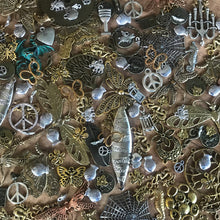 Load image into Gallery viewer, Charms, Pendants, Mixed Alloy, Jewellery, Fish, Bicycles, Coins, Surfboards, Peace Symbols, Snakes, Fruit, Flowers, Elephants, Dragons, Love Hearts, Skulls, Animals, Cobwebs, Brass, Antique Silver, Gold, Bronze, Brooch, Earrings,