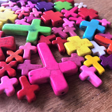 Load image into Gallery viewer, Beads, Porous, Dyed, Howlite, Semi-Precious, Crosses, Stone, Washers, Discs, Saucers, Button Beads, Rondelles, Mineral, Jewellery, Necklace, Bracelet, Earrings, China, Blue, Red, Yellow, Cross, Pendant, Crown Chakras, Orange, Black, White, Natural, Green, Multicoloured, Spiders Web, Coral, Snow Leopard, White Buffalo, Nova Scotia, Canada, United States, Germany, Serbia, Russia, Turkey,