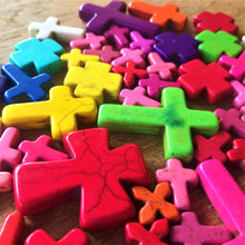 Load image into Gallery viewer, Beads, Porous, Dyed, Howlite, Semi-Precious, Crosses, Stone, Washers, Discs, Saucers, Button Beads, Rondelles, Mineral, Jewellery, Necklace, Bracelet, Earrings, China, Blue, Red, Yellow, Cross, Pendant, Crown Chakras, Orange, Black, White, Natural, Green, Multicoloured, Spiders Web, Coral, Snow Leopard, White Buffalo, Nova Scotia, Canada, United States, Germany, Serbia, Russia, Turkey,