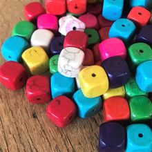 Load image into Gallery viewer, Beads, Porous, Dyed, Howlite, Cubes, Semi-Precious, Stone, Mineral, Jewellery, Necklace, Bracelet, Earrings, China, Turquoise, Blue, Red, Yellow, Orange, Black, White, Natural, Green, Multicoloured, Spiders Web, Coral, Lapis Lazuli, Snow Leopard, White Buffalo, White Turquoise, Nova Scotia, Canada,