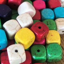 Load image into Gallery viewer, Beads, Porous, Dyed, Howlite, Cubes, Semi-Precious, Stone, Mineral, Jewellery, Necklace, Bracelet, Earrings, China, Turquoise, Blue, Red, Yellow, Orange, Black, White, Natural, Green, Multicoloured, Spiders Web, Coral, Lapis Lazuli, Snow Leopard, White Buffalo, White Turquoise, Nova Scotia, Canada,