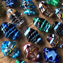Load image into Gallery viewer, Lampwork, Fish, Keyring, Lampwork, Multicoloured, Blue, Green, Clear, Aqua, Purple, Red, Indian, Jewellery, Tigertail, Leather, Synthetic Cord, Earrings, Necklaces, Bracelets, Assorted, Collection, Beads,