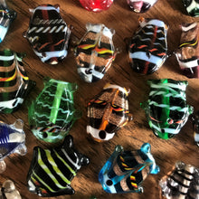 Load image into Gallery viewer, Lampwork, Fish, Keyring, Lampwork, Multicoloured, Blue, Green, Clear, Aqua, Purple, Red, Indian, Jewellery, Tigertail, Leather, Synthetic Cord, Earrings, Necklaces, Bracelets, Assorted, Collection, Beads,