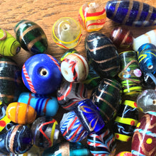 Load image into Gallery viewer, Lampwork, Glass, Indian, Keyring, Multicoloured, Ovals, Rounds, Tubes, Cylinder, Drops, Bicones, Blue, Green, Clear, Aqua, Purple, Red, Indian, Jewellery, Earrings, Necklaces, Bracelets, Assorted, Collection, Beads,