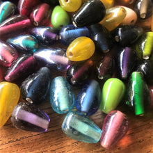 Load image into Gallery viewer, Glazed, Drops, Multicoloured, Glass, Opaque, Transparent, India, Hearts, Collection, Global, Beads, Glazed, Red, Orange, Purple, Navy, Topaz, Yellow, Mustard, Lime, Blue, Violet, Fuchsia, Ruby, Varanasi,