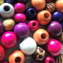 Load image into Gallery viewer, Wood, Red, Yellow, Green, Brown, Blue, Tan, Natural, Orange, Pink, Black, Purple, White, Asian, Cubes, Rounds, Hearts, Cylinders, Ovals, Tubes, Tiles, Tabular, Rustic, Ethnic, Jewellery, Multi-Coloured, Necklaces, Bracelets, Earrings, Bead Curtains, Suncatchers, Repairs, Macramé, Art Projects, Teaching, Counting, Taiwan, Jewellery-Making, Bamboo, Hand-Painted,