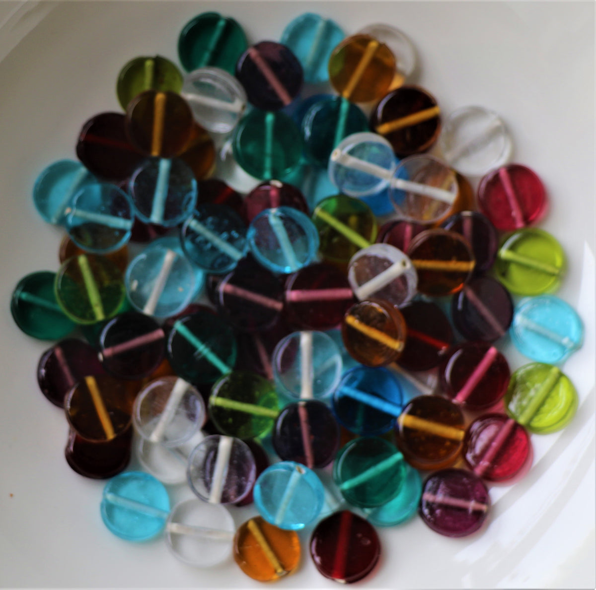 92pcs - 200g - 16mm Mixed Transparent Round Flat Glass Coin Beads [IN- –  Margriverbeads