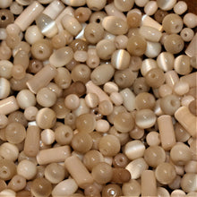 Load image into Gallery viewer, Tube, Round, Oval, Mix, India, Worldwide Beads, Glass, Ivory, Beige, White, Cat’s Eye,