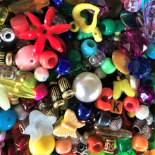 Load image into Gallery viewer, Plastic, Beads, Multicoloured, Mixed, Assorted, Collection, China, Asian, Diamonds, Bicones, Cubes, Hearts, Rounds, Slabs, Gourds, Twists, Cylinders, Tiles, Hangers, Suncatchers, Bead Curtains, Plastic Butterflies, Plastic Cats, Stars, Jug Beads, Spaghetti Beads, Alphabet Beads, Peace Symbols, Flowers, Art Projects, Counting, Necklace, Bracelet, Jewellery, Teaching, Jewellery,
