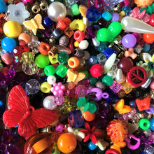 Load image into Gallery viewer, Plastic, Beads, Multicoloured, Mixed, Assorted, Collection, China, Asian, Diamonds, Bicones, Cubes, Hearts, Rounds, Slabs, Gourds, Twists, Cylinders, Tiles, Hangers, Suncatchers, Bead Curtains, Plastic Butterflies, Plastic Cats, Stars, Jug Beads, Spaghetti Beads, Alphabet Beads, Peace Symbols, Flowers, Art Projects, Counting, Necklace, Bracelet, Jewellery, Teaching, Jewellery,