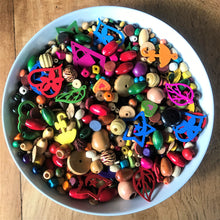Load image into Gallery viewer, Beads, Wood, Red, Yellow, Green, Brown, Blue, Tan, Natural, Orange, Pink, Black, Purple, White, Asian, Cubes, Rounds, Hearts, Cylinders, Ovals, Tubes, Tiles, Tabular, Rustic, Ethnic, Jewellery, Multi-Coloured, Necklaces, Bracelets, Earrings, Bead Curtains, Suncatchers, Repairs, Macramé, Art Projects, Teaching, Counting, Taiwan, Jewellery-Making, Bamboo, Hand-Painted,