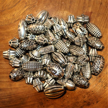 Load image into Gallery viewer, White Metal, Nylon, Beads, Sterling, Silver, Nylon, Beads, Unique, Silver Skin, Hearts, Oblong, Bicones, Football, Melon, Snakeskin, Cocoon, India, Jewellery,