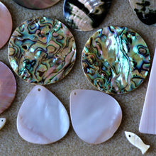 Load image into Gallery viewer, Pendant, Four Eyes, Pau, Abalone, Mother of Pearl, Pink, White, Black, Pearl Shell, Shell, Eyebrows, Collection, Curtains, Suncatchers, Hearts, Drops, Dog Tags, Name Tags, Donuts, Yokes, Shards, Machetes, Fish, Birds, Jewellery, West Australia, Necklaces, Bracelets, Earrings, One-Of-A-Kind, Mix, Scissors, Sparkle Mother of Pearl,
