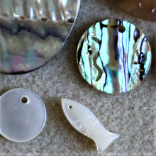Load image into Gallery viewer, Pendant, Owl Maze, Pau, Abalone, Mother of Pearl, Pink, White, Black, Pearl Shell, Shell, Eyebrows, Collection, Curtains, Suncatchers, Hearts, Drops, Dog Tags, Name Tags, Donuts, Yokes, Shards, Machetes, Fish, Birds, Jewellery, West Australia, Necklaces, Bracelets, Earrings, One-Of-A-Kind, Mix, Scissors, Sparkle Mother of Pearl,