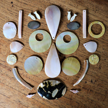 Load image into Gallery viewer, Pendant, Voodoo, Pau, Abalone, Mother of Pearl, Pink, White, Black, Pearl Shell, Shell, Eyebrows, Collection, Curtains, Suncatchers, Hearts, Drops, Dog Tags, Name Tags, Donuts, Yokes, Shards, Machetes, Fish, Birds, Jewellery, West Australia, Necklaces, Bracelets, Earrings, One-Of-A-Kind, Mix, Scissors, Pink Mother of Pearl,