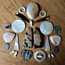 Load image into Gallery viewer, Pendant, Pau, Abalone, Mother of Pearl, Pink, White, Black, Pearl Shell, Shell, Eyebrows, Collection, Curtains, Suncatchers, Hearts, Drops, Dog Tags, Name Tags, Donuts, Yokes, Shards, Machetes, Fish, Birds, Jewellery, West Australia, Necklaces, Bracelets, Earrings, One-Of-A-Kind,