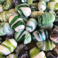 Load image into Gallery viewer, India, Rock Candy, Glass, White, Green, Olive, Teal, Emerald Green, Lime, Forest Green, Mint, Amazon, Avocado, Apple, Chartreuse, Oval, Mix, India, Glazed, Glass, Collection, , Beads, Indian, Varanasi, Jewellery, Bracelet, Necklace, Earrings, Bead Curtain, Suncatcher,