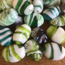 Load image into Gallery viewer, India, Rock Candy, Glass, White, Green, Olive, Teal, Emerald Green, Lime, Forest Green, Mint, Amazon, Avocado, Apple, Chartreuse, Oval, Mix, India, Glazed, Glass, Collection, , Beads, Indian, Varanasi, Jewellery, Bracelet, Necklace, Earrings, Bead Curtain, Suncatcher,
