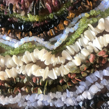 Load image into Gallery viewer, Algeria, Mexico, Blue Lace Agate, Canada, Labradorite, Burmese, Burma, Brown, Tiger Eye, Brazil, Semi-Precious, Stones, Strands, Chipstones, Tibet, Unakite, Chip Stones, Chips, Earrings, Necklaces, Clusters, Anklets, Bracelet, Gemstone, Worldwide, Jewellery, Spiritual, Healing, Multicoloured, Collection, South Africa, Tourmaline, Peridot, Quartz, Pearl Shell, Snowflake Obsidian,