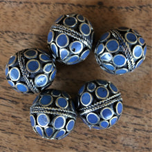 Load image into Gallery viewer, Pale Lapis Lazuli, Afghanistan, Turkmenistan, Brass, Turkoman,  Imperfections, Jewellery, Global Beads, Collection, Mix, Tigertail, Craftline, Leather, Necklace, Earrings, Ethnic, Tribal, Statement Jewellery, Top-Drill, Hole, Afghan, Middle Eastern, Enamel, Inlaid, Bracelet, Anklet, Filigree, Wire, Wrapping, Rustic