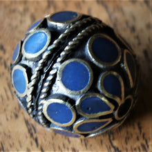 Load image into Gallery viewer, Pale Lapis Lazuli, Afghanistan, Turkmenistan, Brass, Turkoman,  Imperfections, Jewellery, Global Beads, Collection, Mix, Tigertail, Craftline, Leather, Necklace, Earrings, Ethnic, Tribal, Statement Jewellery, Top-Drill, Hole, Afghan, Middle Eastern, Enamel, Inlaid, Bracelet, Anklet, Filigree, Wire, Wrapping, Rustic