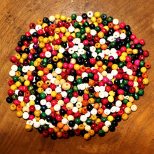 Load image into Gallery viewer, Red, Yellow, Green, Brown, Blue, Tan, Natural, Orange, Pink, Black, Purple, White, Wood, Taiwan, Mix, Macramé, Large, Hole, Jewellery Making,  Hair, Dread Locks, Coloured, Collection, Art, Projects, 4mm, Necklaces, Bracelets, Statement Jewellery, Earrings, Jewellery, Suncatchers, Bead Curtains, Macrame, Mix,