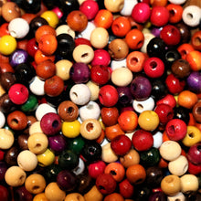 Load image into Gallery viewer, Red, Yellow, Green, Brown, Blue, Tan, Natural, Orange, Pink, Black, Purple, White, Wood, Taiwan, Mix, Wooden, Macramé, Large, Hole, Jewellery Making,  Hair, Dread Locks, Coloured, Collection, Art, Projects, 4mm, Necklaces, Bracelets, Statement Jewellery, Earrings, Jewellery, Suncatchers, Bead Curtains, Mix,
