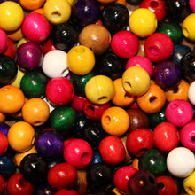Load image into Gallery viewer, Red, Yellow, Green, Brown, Blue, Tan, Natural, Orange, Pink, Black, Purple, White, Wood, Taiwan, Mix, Wooden, Macramé, Large, Hole, Jewellery Making,  Hair, Dread Locks, Coloured, Collection, Art, Projects, 4mm, Necklaces, Bracelets, Statement Jewellery, Earrings, Jewellery, Suncatchers, Bead Curtains, Mix,