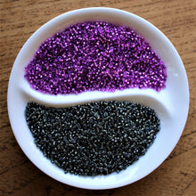 Load image into Gallery viewer, Emerald, Grey, Bright Purple, Amethyst, Pale Amethyst, Royal, Red, Sapphire, Seed, Bead, Mixed, Mix, Collection, Czech, Glazed, Pearl, Seeds, Rocailles, Seed Beads, Opaque, Iridescent, Metallic, Iris, Silver Lined, Translucent, Matt, Lustre, Satin, Tigertail, Leather, Craftline, Cotton Bead Thread, Fishing Line, Japan, India, China, Taiwan, Jewellery-Making, Europe, Little Stones, Glass, Embroidery, Bracelet, Necklace, Earrings, Clothing, Jewellery, Bread, Butter, Fabric,