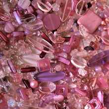Load image into Gallery viewer, Pink, Lilac, Pale Purple, Clear, Salmon, Blossom, Cerise, Rose, Magenta, Coral, Fuchsia, Czechoslovakia, Glass, Beads, Cubes, Bicones, Ovals, Rounds, Tabular, Cylinder, Tube, Transparent, Tiles, Round, Oval, Mix, Frosted, Hearts, Beads, Glazed, Glass, Faceted, Drops, Collection, Coin, Bicone, Necklace, Bracelet, Earrings, Anklet, Frosted, Jewellery, Czech Republic, Boho, Vintage,