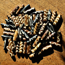 Load image into Gallery viewer, India, Beads, Jewellery Making, Collection, Necklace, Bracelet, Water Buffalo, Bone, Buffalo, Asia, Thailand, Borneo, Indonesia, China, Hair Pipes, Choker, Ankle Bangle, Costume Jewellery, Craft, Art, Projects, North America, Horn, Black, Boho, African Inspired, Cylinder Pipes, Bone Cylinder, Brown, Scored, Wiggly,