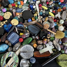 Load image into Gallery viewer, Glass, Bone, Silver Foil, Resin, Indian, Sandcast, Tribal, Ethnic, Rastas, Hand Carved, Malas, Prayer Beads, India, Faceted, Crystal, Rocaille, 4.5 kilos, Mother of Pearl, Shells, Metal, Plastic, Bamboo, Wood, Resin, Pendants, Kashmiri, Ghana, Nigeria, Himalayas, West Australia, Tibet, Nepal, Pakistan, Indonesia, Czech Republic, Bicones, Rounds, Ovals, Twists, Drops, Tubes, Cubes, Tabular, Opaque, Transparent, Speckled, Frosted, Silver Foil, Necklaces, Bracelets, Earrings, Bead Curtains,
