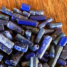 Load image into Gallery viewer, Lapis Lazuli, Afghanistan, Blue, Gold, Semi-Precious, Jewellery-Making, Tubes, Cylinder, Chunky, Jewellery, Global Beads, Collection, Mix, Pyrite, Flecks, Tigertail, Craftline, Leather, Ethnic, Tribal, Cross-Hatch, Cylinder, Barrel, 
