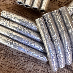 Silver, HillTribe, Curved Tubes, 4-Strands, Pure Silver, Hollow, Hill Tribe, Thailand, Karen HillTribe, Beads, Metal, Charms, Pendants, 99.9%, Vietnam, Chasing, Hammer, Traditional Tools, Hand-Crafted, Artisans, Chasing Hammer, Silversmith, Ethnic, Jewellery, Earrings, Beaders, Bracelet, Necklace, Anklet, Tribal, Statement, 