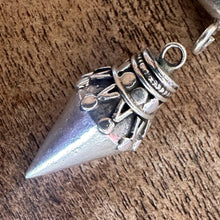 Load image into Gallery viewer, Silver, HillTribe, Cone-Shaped Pendant, Pure Silver, Hill Tribe, Curved Noodle Tube, Thailand, Karen HillTribe, Beads, Metal, Charms, Hammered, Pendants, 99.9%, Vietnam, Chasing, Hammer, Traditional Tools, Hand-Crafted, Artisans, Chasing Hammer, Silversmith, Ethnic, Jewellery, Earrings, Beaders, Bracelet, Necklace, Anklet, Tribal, Statement,
