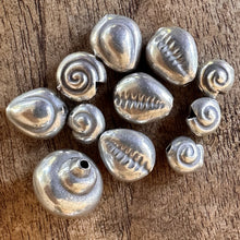 Load image into Gallery viewer, Silver, HillTribe, Shells, Charms, Pure Silver, Hill Tribe, Thailand, Karen HillTribe, Beads, Metal, Charms, Hammered, Pendants, 99.9%, Vietnam, Chasing, Hammer, Traditional Tools, Hand-Crafted, Artisans, Chasing Hammer, Silversmith, Ethnic, Jewellery, Earrings, Beaders, Bracelet, Necklace, Anklet, Tribal, Statement,
