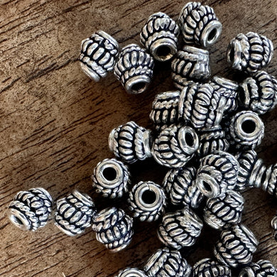 Sterling Silver, India, 925, Coiled Bali-Style Barrels, Metal, Beads, Silver, Spacers, Dangle, Charms, Pendants, Crafted, Silversmiths, Jewellery, Indian, Ethnic, Tribal, Bracelets, Earrings, Necklaces, Copper, Zinc, Nickel, 