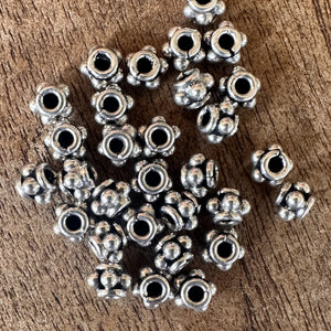 Sterling Silver, India, 925, Five-Point Daisy Spacers, Metal, Beads, Silver, Dangle, Charms, Pendants, Crafted, Silversmiths, Jewellery, Indian, Ethnic, Tribal, Bracelets, Earrings, Necklaces, Copper, Zinc, Nickel, 