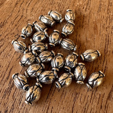 Load image into Gallery viewer, Sterling Silver, India, 925, Metal, Fluted, Oval Lantern Beads, Beads, Antique-Style, Silver, Dangle, Charms, Pendants, Crafted, Silversmiths, Jewellery, Indian, Ethnic, Tribal, Bracelets, Earrings, Necklaces, Copper, Zinc, Nickel, Statement Jewellery, 
