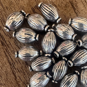 Sterling Silver, India, 925, Acorns, Fluted, Flower Imprints, Metal, Oval, Beads, Silver, Charms, Pendants, Crafted, Silversmiths, Jewellery, Indian, Ethnic, Tribal, Bracelets, Earrings, Necklaces, Copper, Zinc, Nickel, Statement Jewellery,