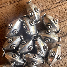 Load image into Gallery viewer, Sterling Silver, India, 925, Four-Sided, Torpedo-Shaped, Metal, Beads, Ovals, Silver, Dangle, Charms, Pendants, End Caps, Crafted, Silversmiths, Jewellery, Indian, Ethnic, Tribal, Bracelets, Earrings, Necklaces, Copper, Zinc, Nickel, Statement Jewellery,
